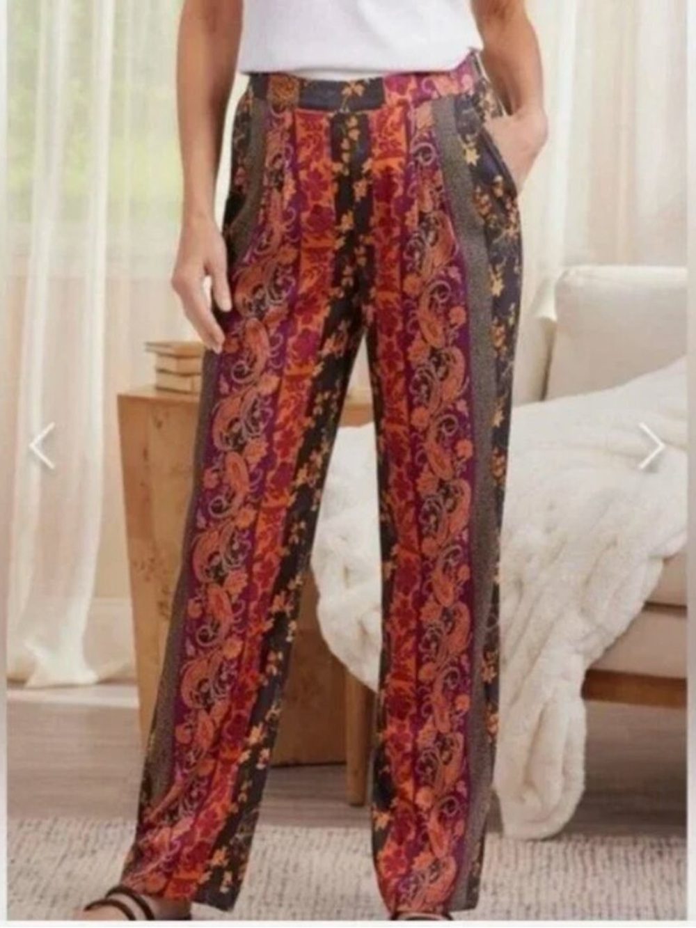 NWT Soft Surroundings Curio Floral Tapestry Print Wide Leg Pants